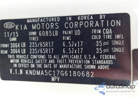 2016 Kia Sedona L из США, поврежденный, VIN KNDMA5C17G6180682